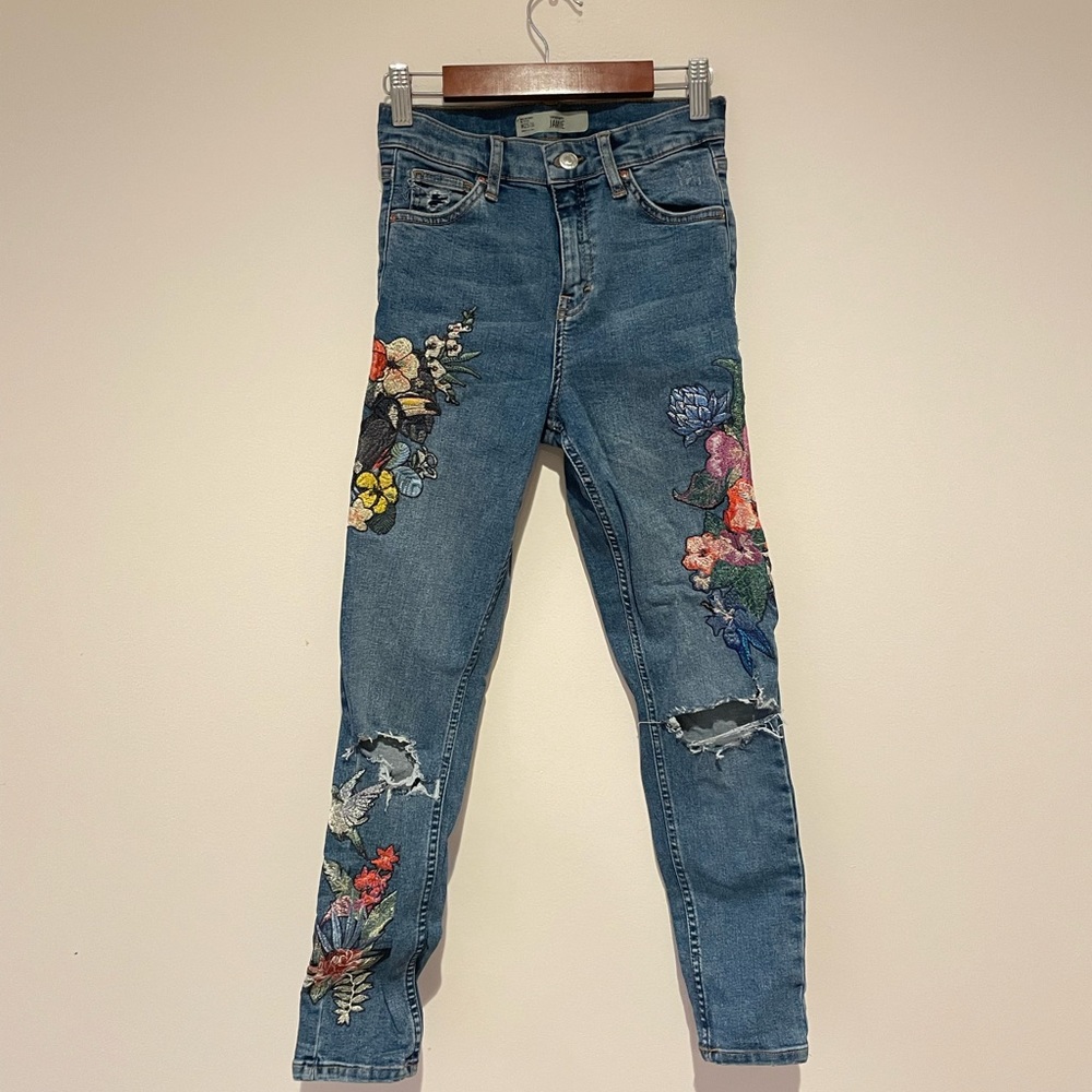 Topshop Jamie Jeans W25 L30 Embroidered